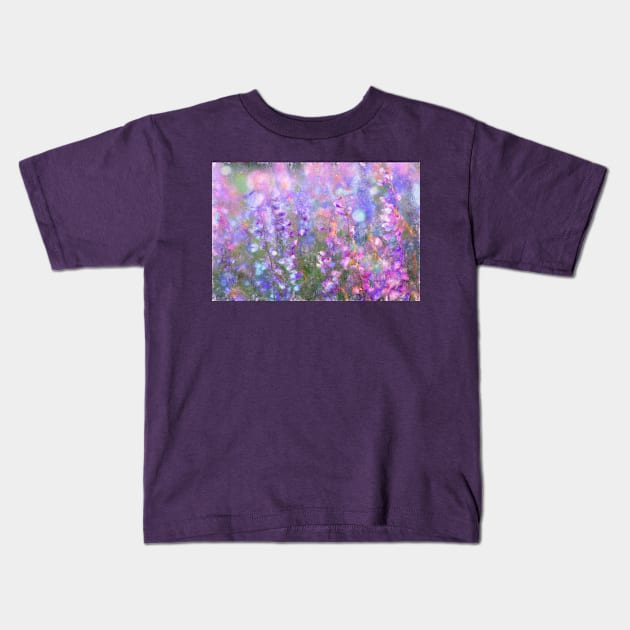 Field of Tall Purple Flowers Impressionist Painting Kids T-Shirt by BonBonBunny